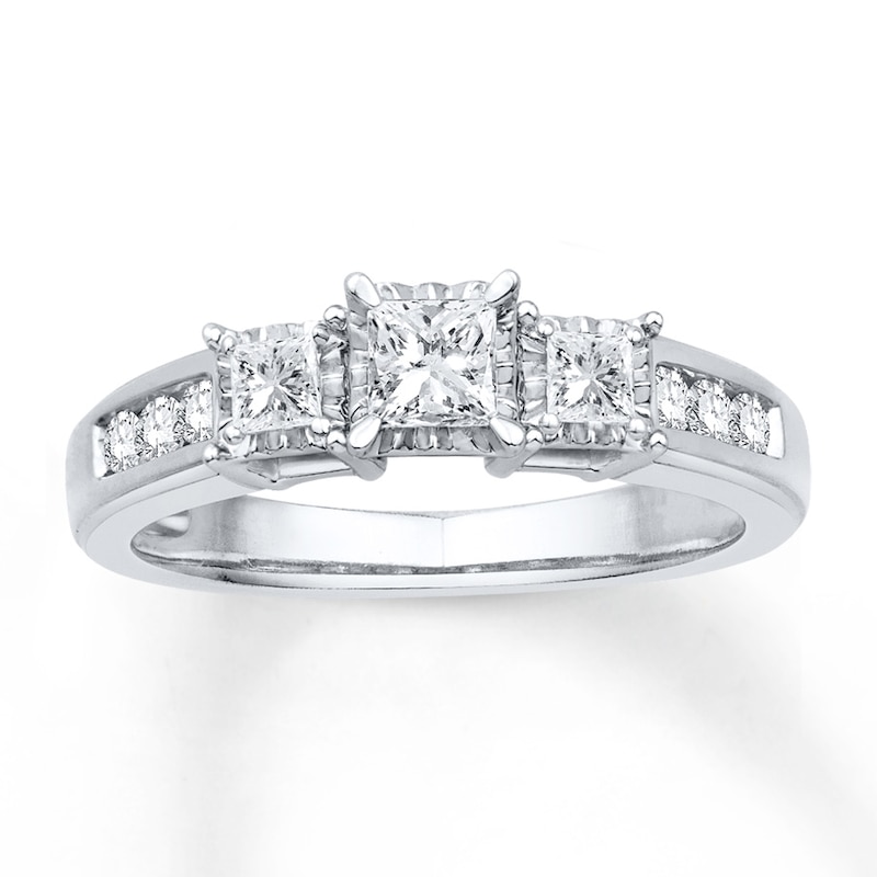 Main Image 1 of Memories Moments Magic Three-Stone Diamond Ring 5/8 ct tw Princess-cut 10K White Gold