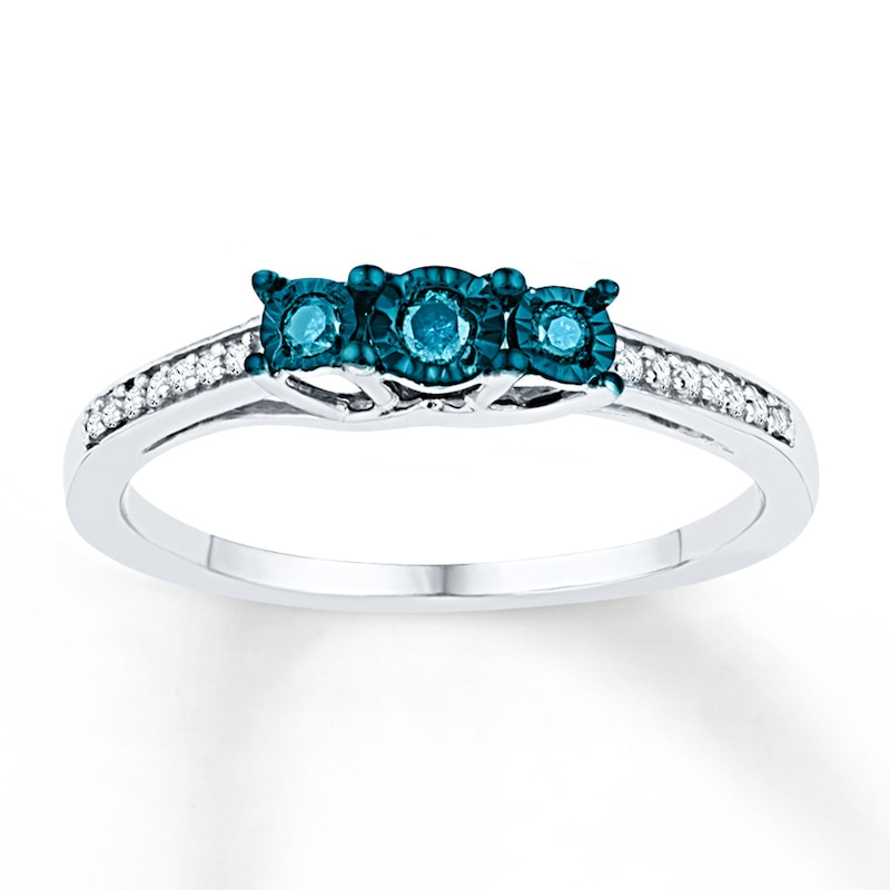 Main Image 1 of Blue Diamond Ring 1/6 ct tw Round-cut Sterling Silver