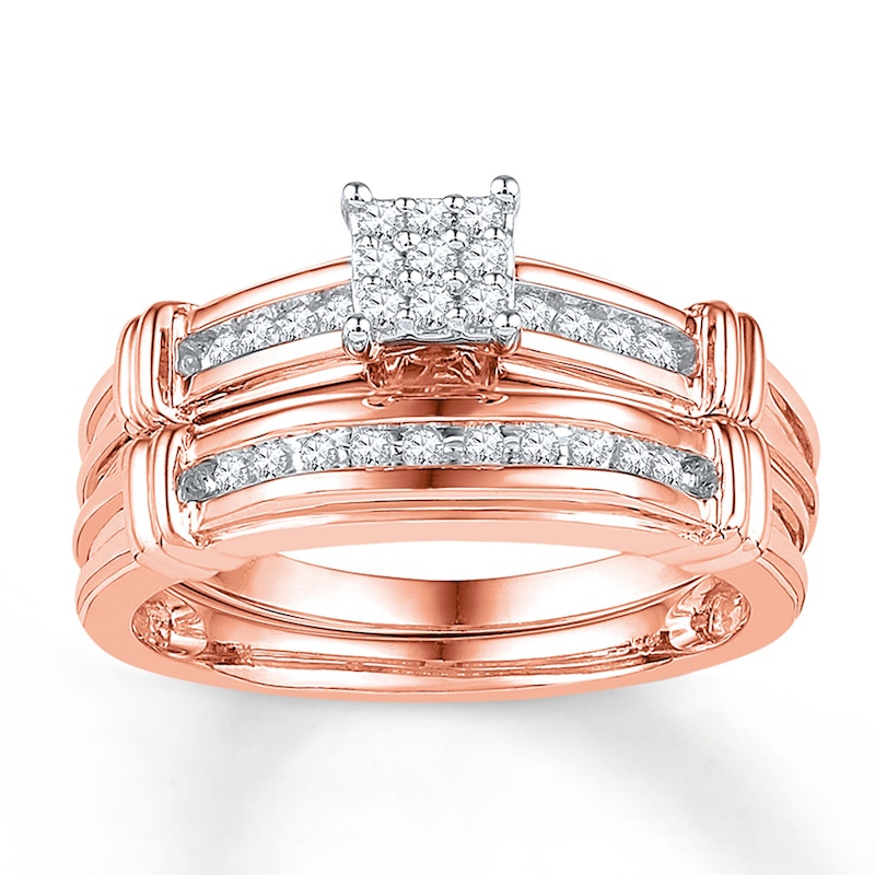 Diamond Bridal Set 1/5 ct tw Round-cut 10K Rose Gold