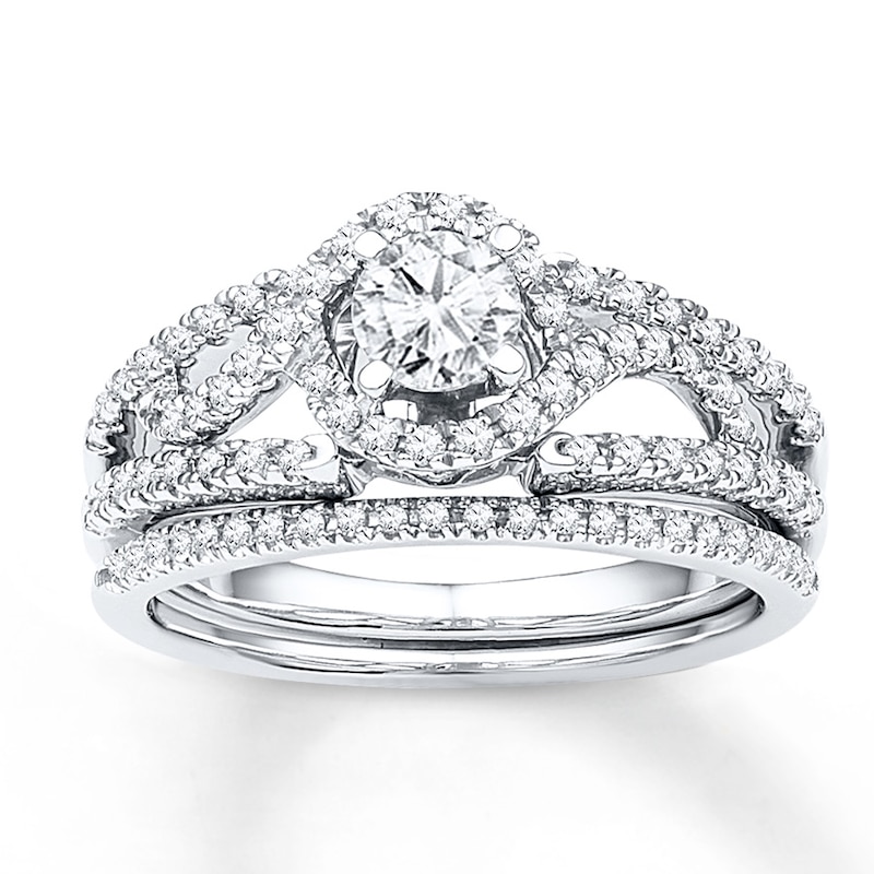 Diamond Bridal Set 3/4 ct tw Round-cut 10K White Gold with 360