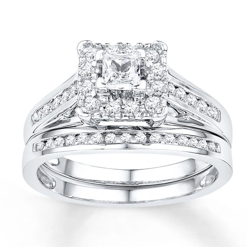 Ladies 10K White Gold Solitaire Diamond Bridal Wedding Engagement Band Ring