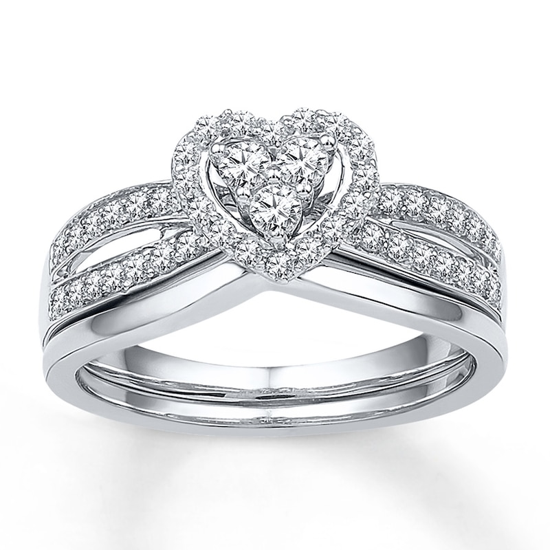 Main Image 1 of Now + Forever Heart Bridal Set 1/2 ct tw Diamonds 10K White Gold