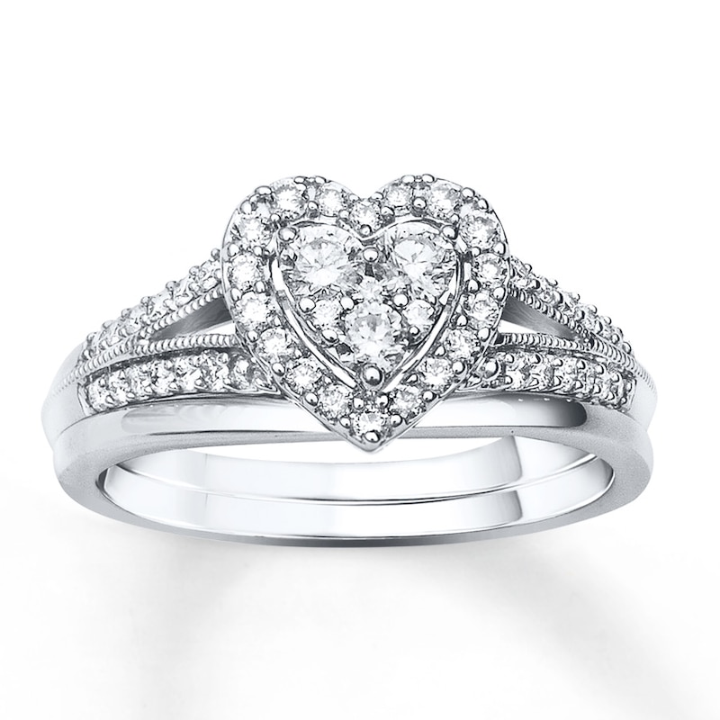 Diamond Bridal Set 1/2 ct tw Round-cut 10K White Gold with 360