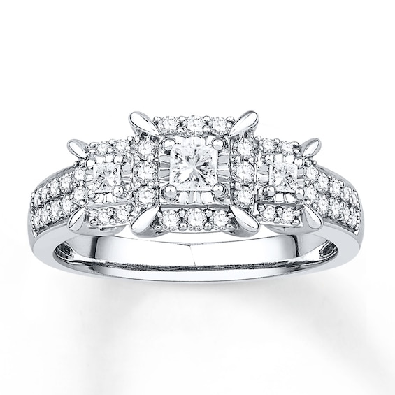 Memories Moments Magic Three-Stone Ring 1/2 ct tw Diamonds 14K White Gold