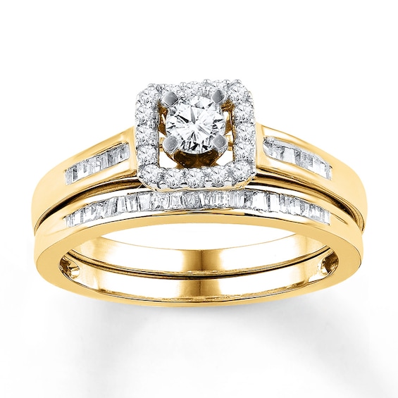 Now + Forever Diamond Bridal Set 3/8 ct tw Baguette & Round 10K Yellow Gold
