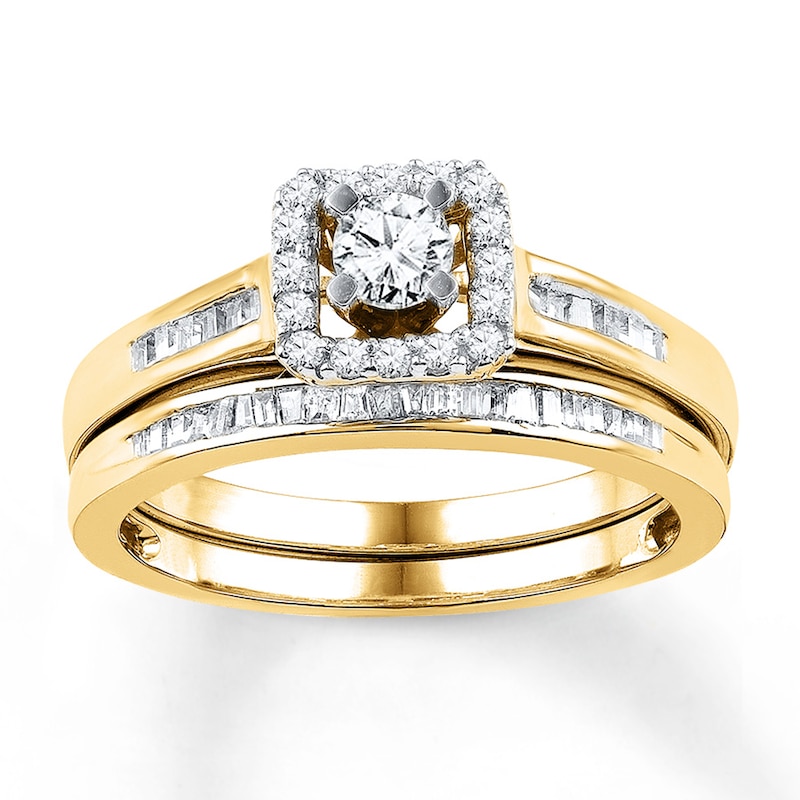 Diamond Bridal Set 3/8 ct tw Baguette & Round 10K Yellow Gold