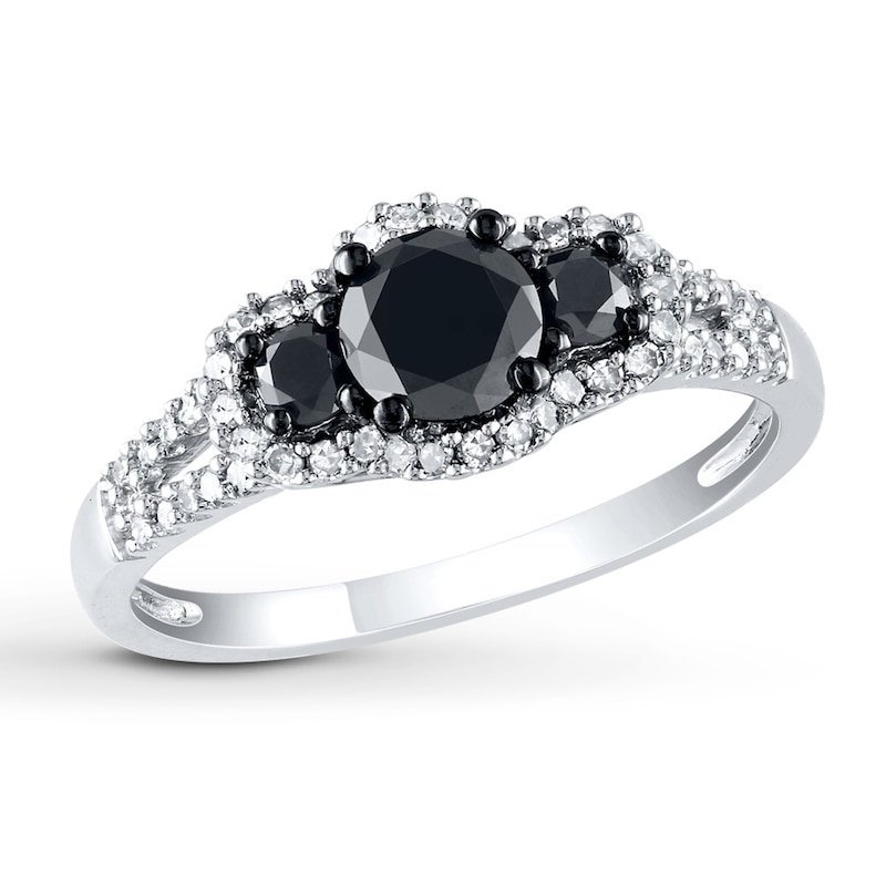 Black Diamond Engagement Ring 1 ct tw Round-cut 10K White Gold