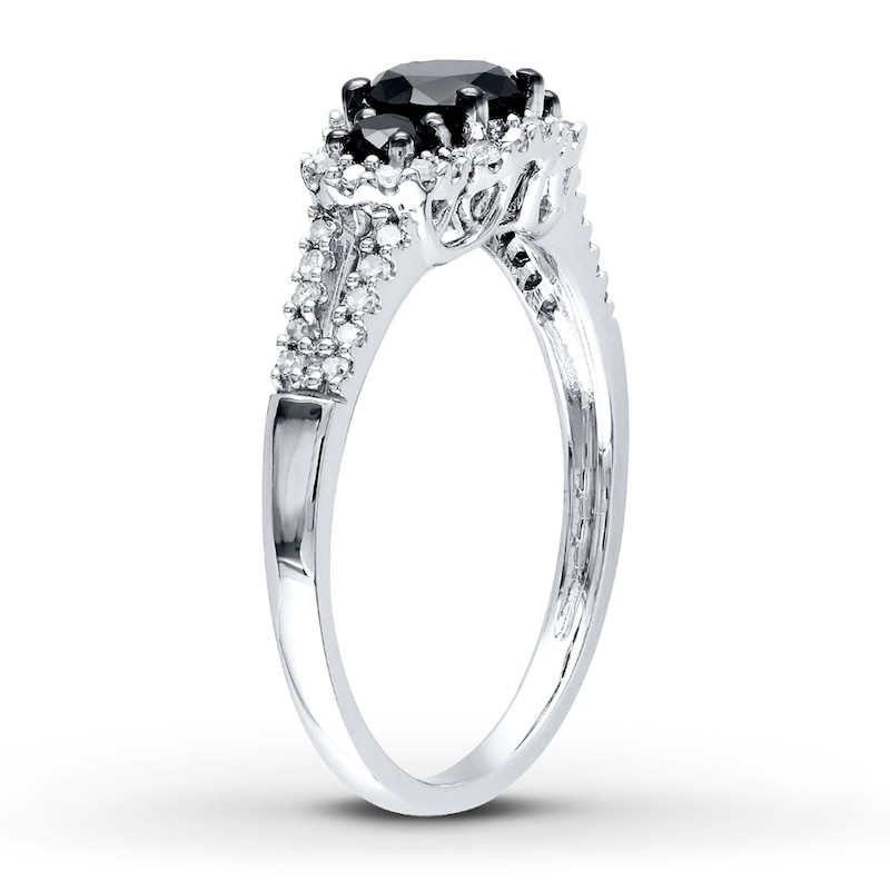 Black Diamond Engagement Ring 1 ct tw Round-cut 10K White Gold