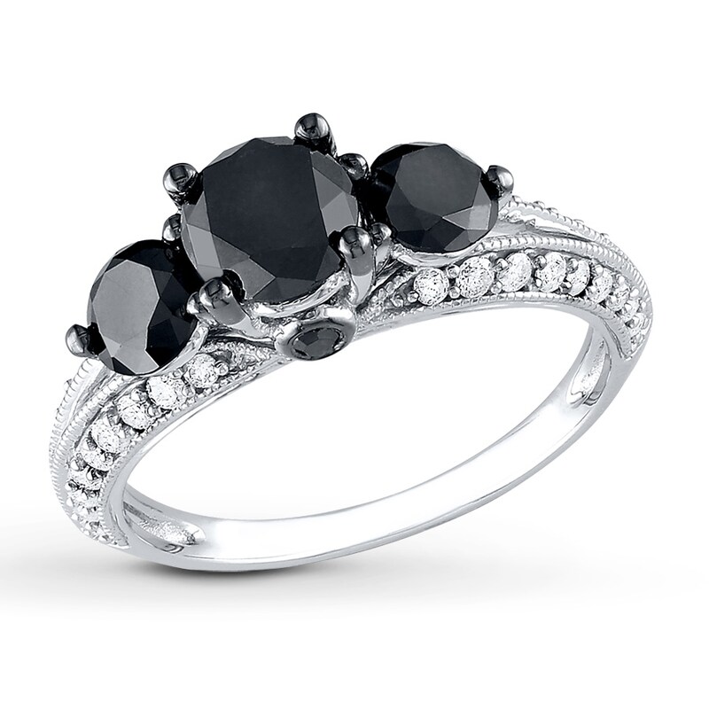 Memories Moments Magic Black Diamond Engagement Ring 2 ct tw 10K White Gold