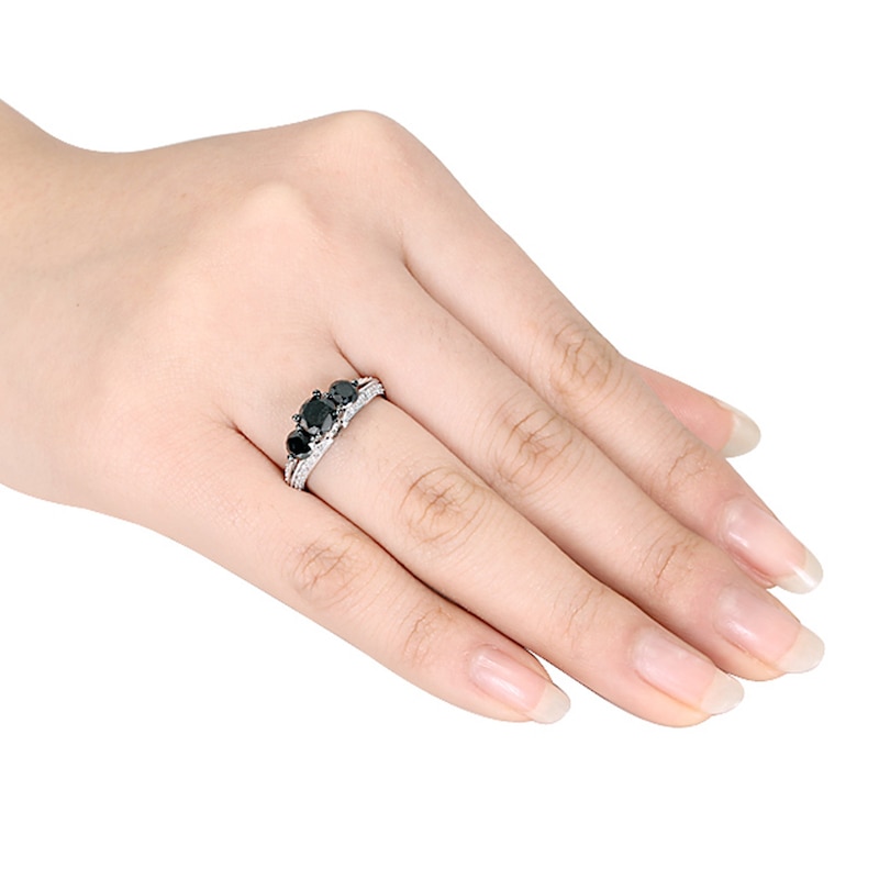 Main Image 2 of Memories Moments Magic Black Diamond Engagement Ring 2 ct tw 10K White Gold
