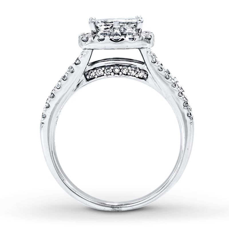 Diamond Engagement Ring 2 ct tw Princess & Round 14K White Gold