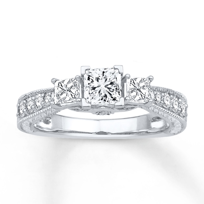 Main Image 1 of Memories Moments Magic 3-Stone Diamond Ring 1 ct tw Princess-cut 14K White Gold
