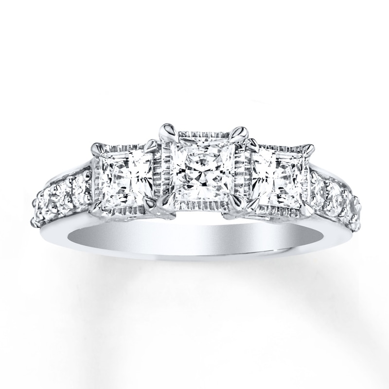 Main Image 1 of Memories Moments Magic 3-Stone Diamond Ring 1 ct tw Princess-cut 14K White Gold