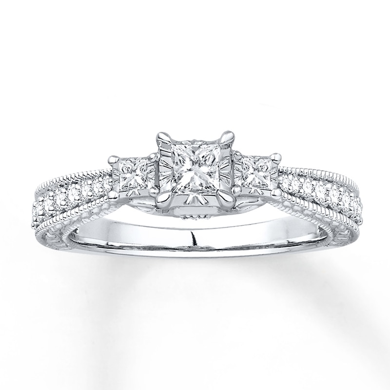 Memories Moments Magic 3-Stone Diamond Ring 1/2 ct tw Princess-cut 14K White Gold