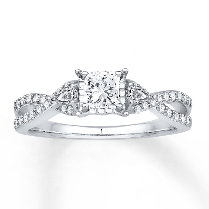 Ladies 14K White Gold On Silver Princess Cut Lab Diamond Bridal Engagement Ring