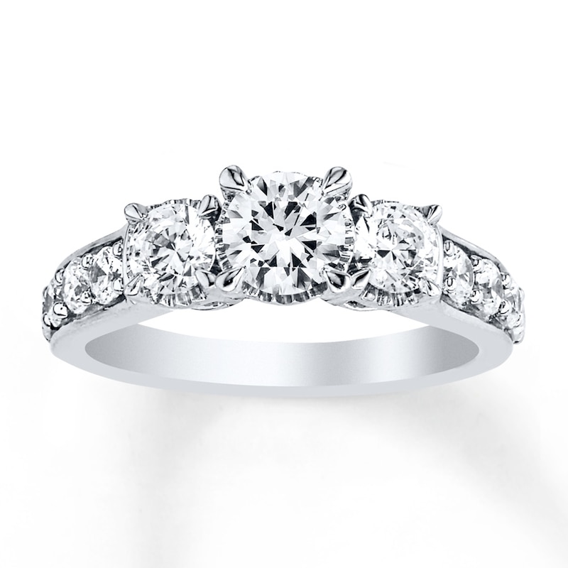 Main Image 1 of Memories Moments Magic 3-Stone Diamond Ring 1/2 ct tw Round-cut 14K White Gold