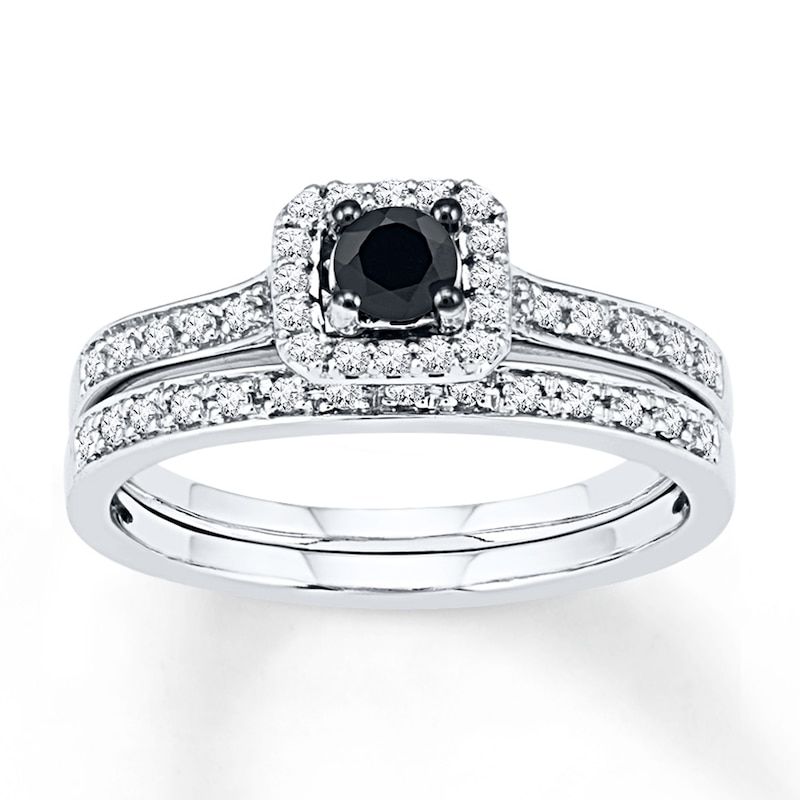 Main Image 1 of Black & White Diamond Bridal Set 1/2 ct tw 10K White Gold