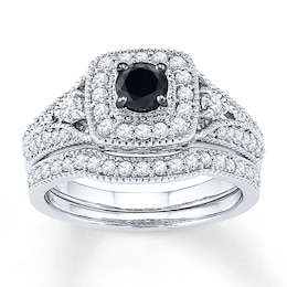 Black & White Diamond Bridal Set 7/8 ct tw 10K White Gold