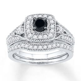 Black & White Diamond Engagement Ring 1 ct tw 10K Rose Gold