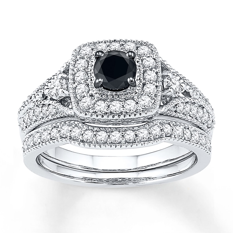 Main Image 1 of Black & White Diamond Bridal Set 7/8 ct tw 10K White Gold