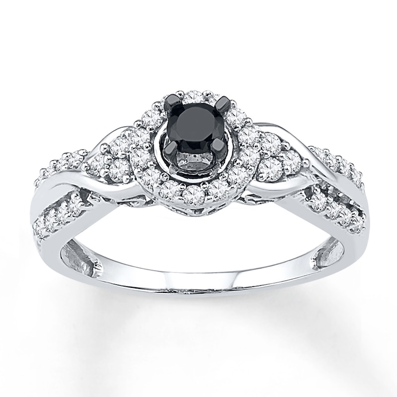 Main Image 1 of Black & White Diamonds 1/2 ct tw Round-cut 10K White Gold Ring