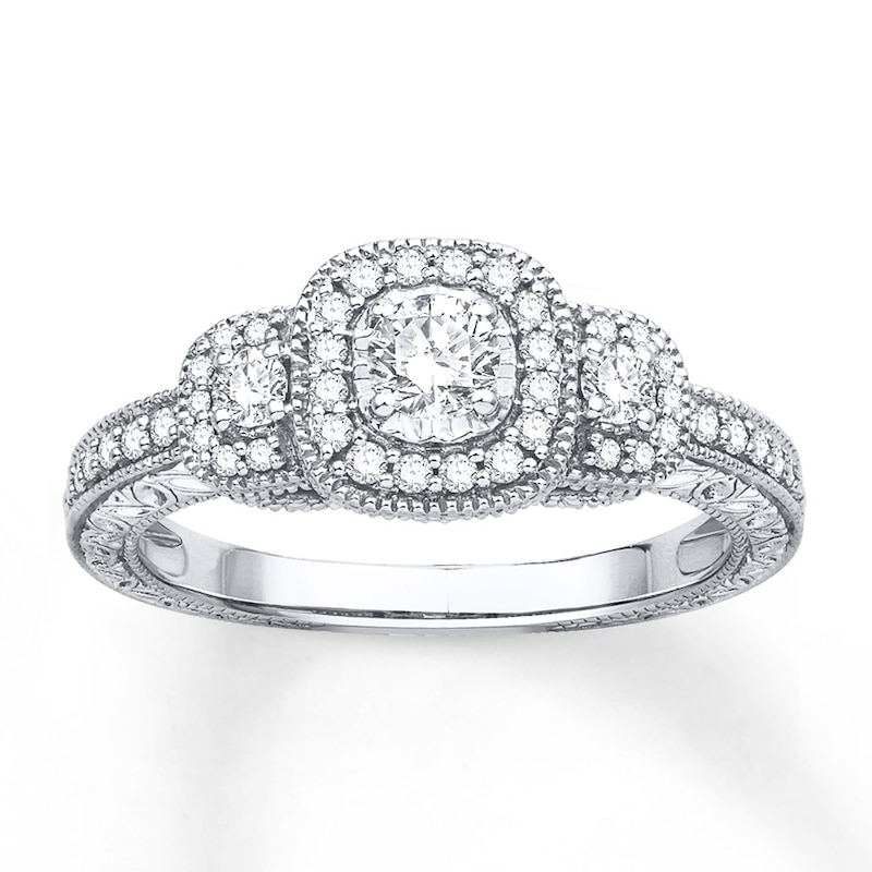 Main Image 1 of Memories Moments Magic Diamond Engagement Ring 1/2 ct tw Round-cut 14K White Gold