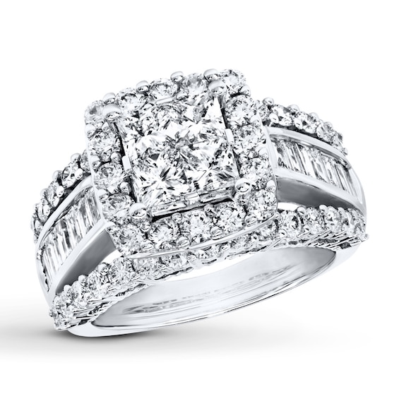 Now + Forever Diamond Engagement Ring 3 cttw Princess & Baguette 14K White Gold