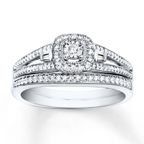 Now + Forever Diamond Bridal Set 1/5 carat tw Round & Baguette-cut 10K White Gold