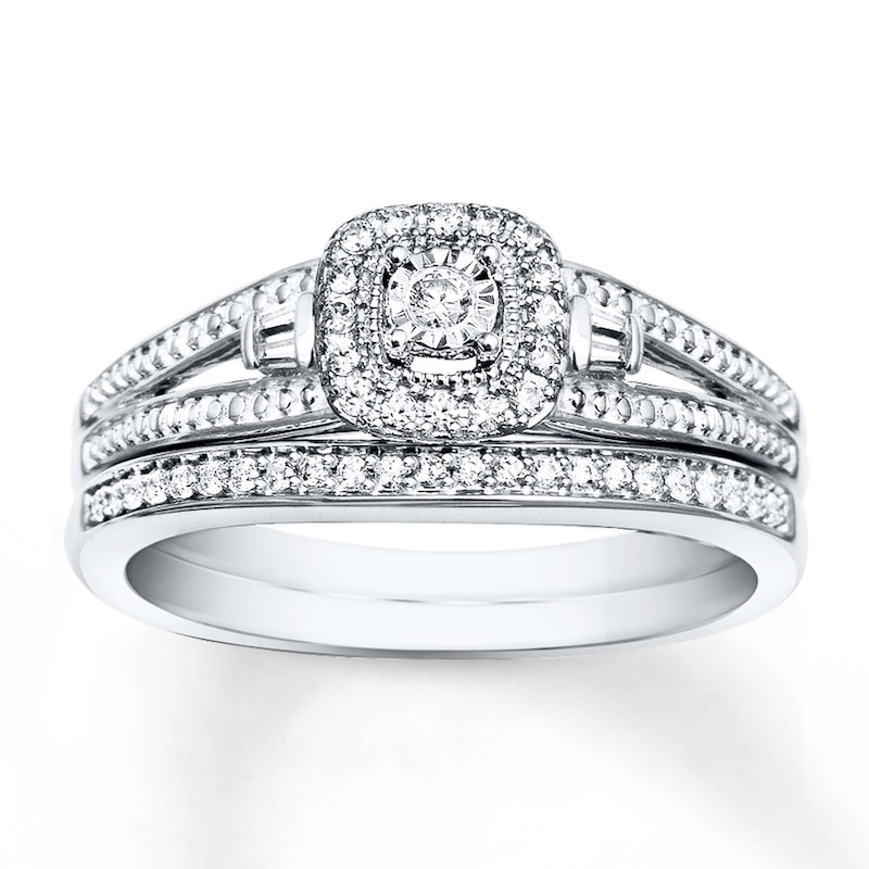 Diamond Bridal Set 1/5 carat tw Round & Baguette-cut 10K White Gold | Kay