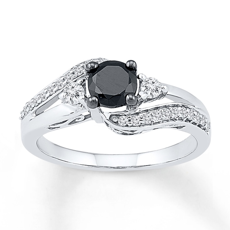 Main Image 1 of Black Diamond Ring 5/8 ct tw Round-cut 10K White Gold