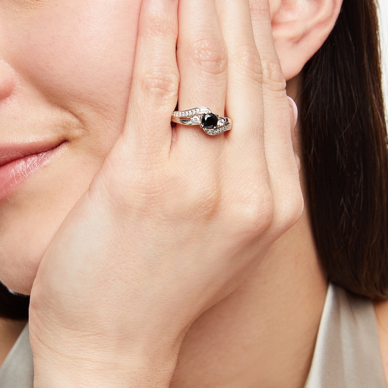Main Image 2 of Black Diamond Ring 5/8 ct tw Round-cut 10K White Gold
