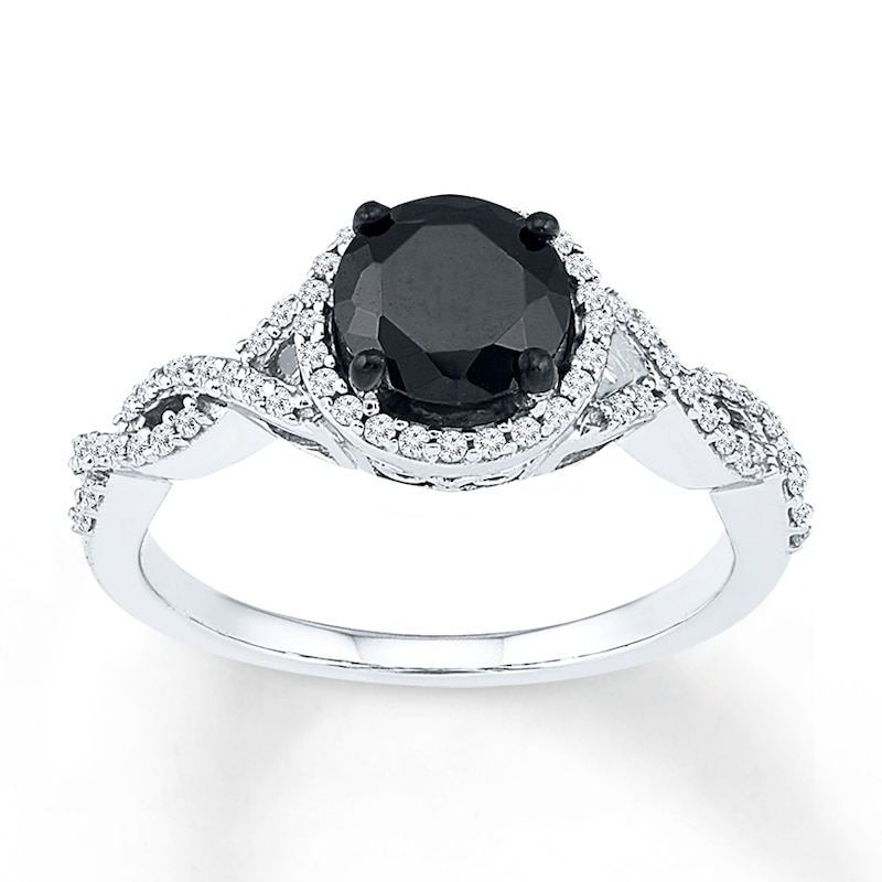 Main Image 1 of Black Diamond Ring 1-1/5 ct tw Round-cut 10K White Gold