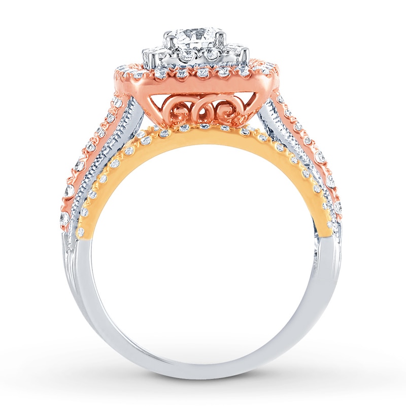 Diamond Engagement Ring 1-1/2 cttw Round-cut 14K Tri-Color Gold