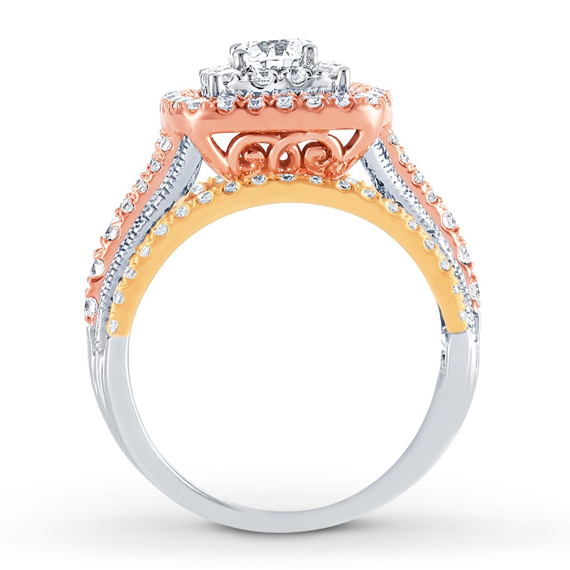 Main Image 2 of Diamond Engagement Ring 1-1/2 cttw Round-cut 14K Tri-Color Gold