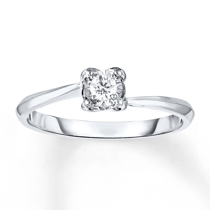 Main Image 1 of Round-Cut Diamond Solitaire Bypass Promise Ring 1/10 ct tw 10K White Gold