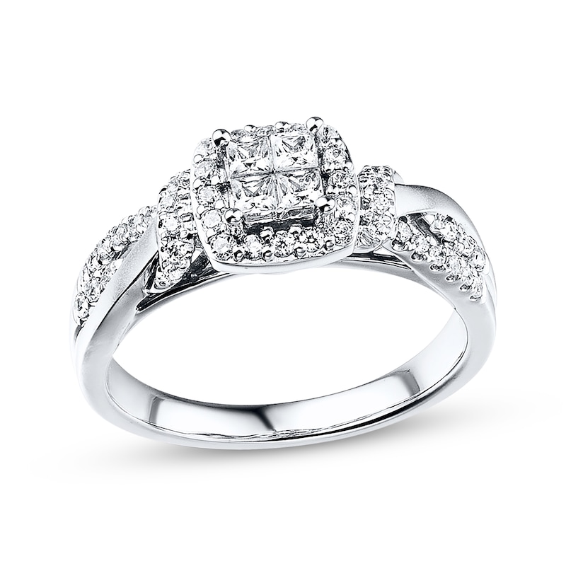 Main Image 1 of Diamond Engagement Ring 1/2 ct tw Princess & Round 10K White Gold