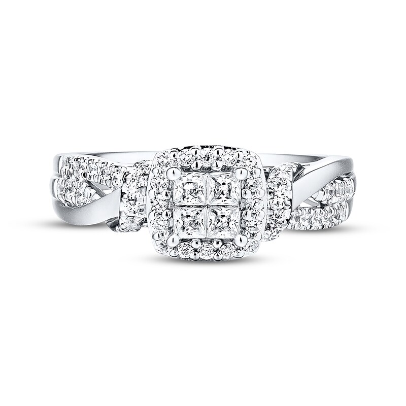 Main Image 4 of Diamond Engagement Ring 1/2 ct tw Princess & Round 10K White Gold