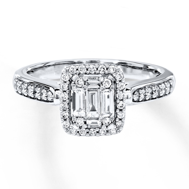 Diamond Engagement Ring 3/8 ct tw Baguette & Round 14K White Gold