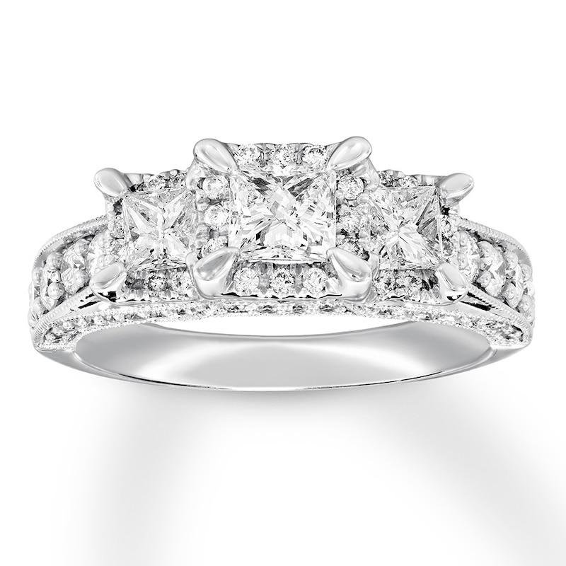 3-Stone Diamond Ring 1-1/2 ct tw Princess/Round 14K White Gold with 360