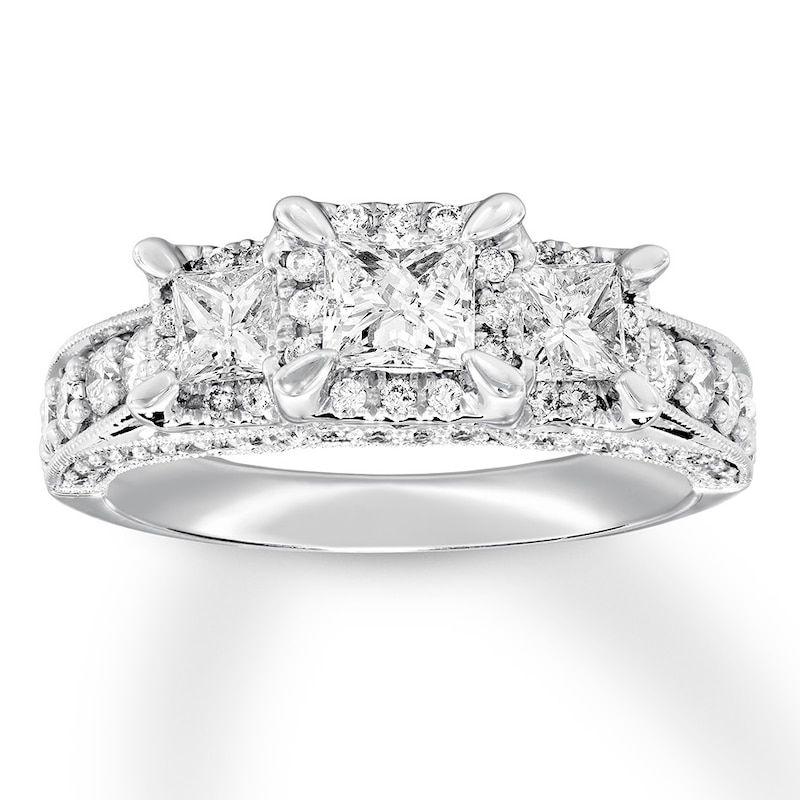 Main Image 1 of Now + Forever 3-Stone Diamond Ring 1-1/2 ct tw Princess/Round 14K White Gold