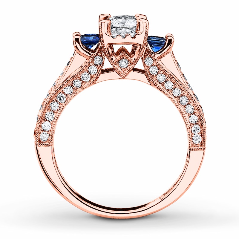 Diamond/Sapphire Engagement Ring 1 cttw Princess/Round 14K Gold