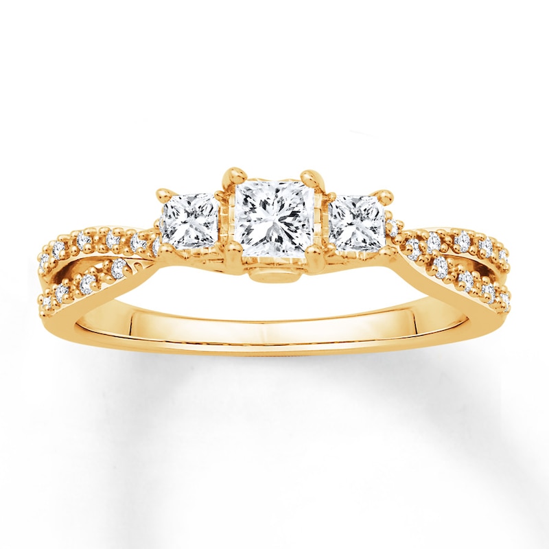 Memories Moments Magic Diamond Engagement Ring 1/2 cttw Princess/Round 14K Yellow Gold