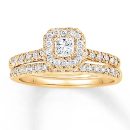 Now + Forever Diamond Bridal Set 5/8 ct tw Princess & Round 14K Yellow Gold