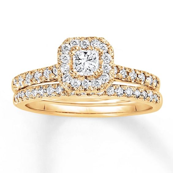 Now + Forever Diamond Bridal Set 5/8 ct tw Princess & Round 14K Yellow Gold