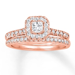 Now + Forever Diamond Bridal Set 5/8 ct tw Princess & Round 14K Rose Gold
