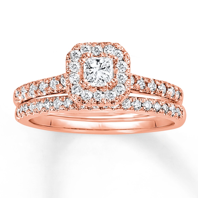 Diamond Bridal Set 5/8 ct tw Princess & Round 14K Rose Gold