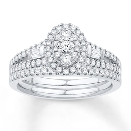 Now + Forever Diamond Bridal Set 5/8 ct tw Round & Baguette 14K White Gold