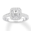 Thumbnail Image 1 of Now + Forever Diamond Engagement Ring 1/2 ct tw Emerald & Round 14K White Gold