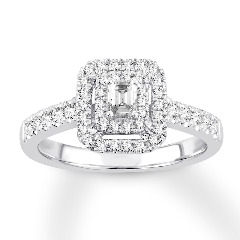 Main Image 1 of Now + Forever Diamond Engagement Ring 1/2 ct tw Emerald & Round 14K White Gold