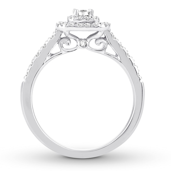 Thumbnail Image 2 of Diamond Engagement Ring 1/2 ct tw Emerald & Round 14K White Gold